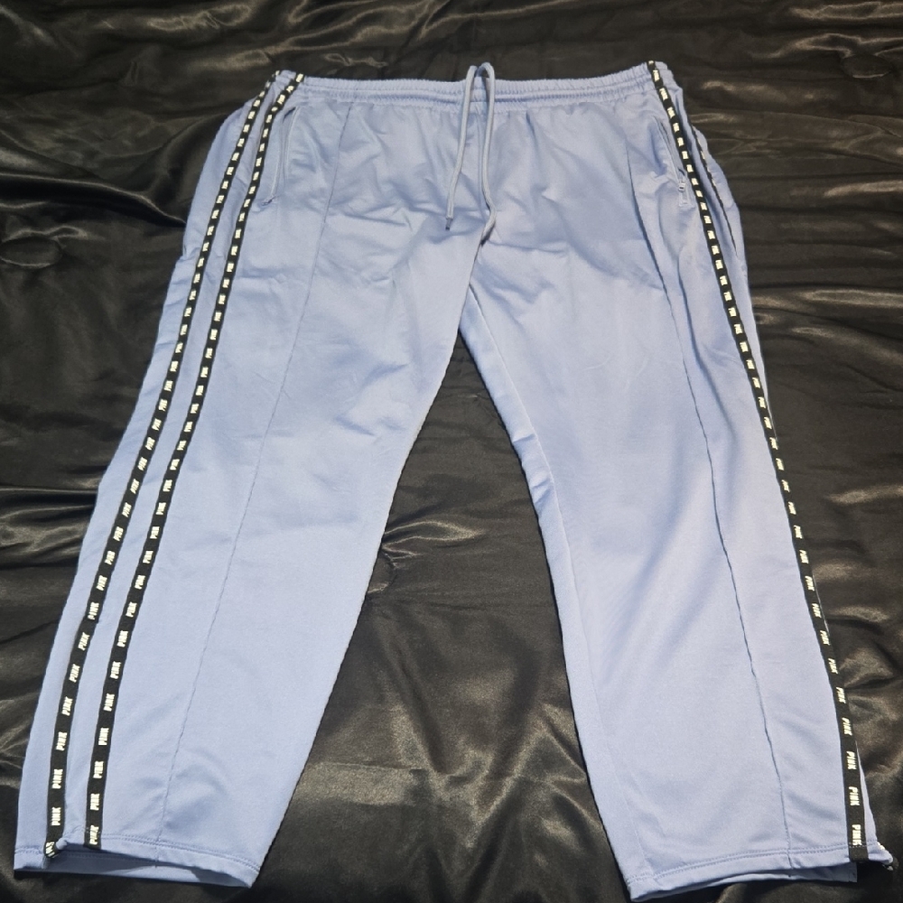 PINK Victoria's Secret Blue Track Pants with Black Accents